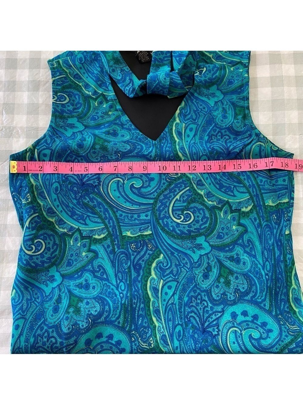 Triangle Bow tie detail maxi dress sleeveless cerulean blue pattern size 12 - Picture 12 of 14